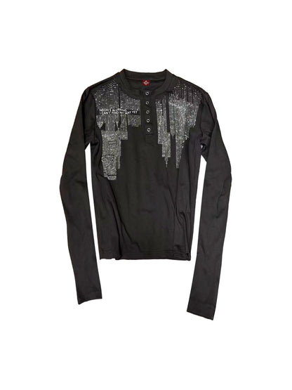 DETW OnLine Anti War Rhinestone Henry Neck Slim Fit Cotton Blend Women&