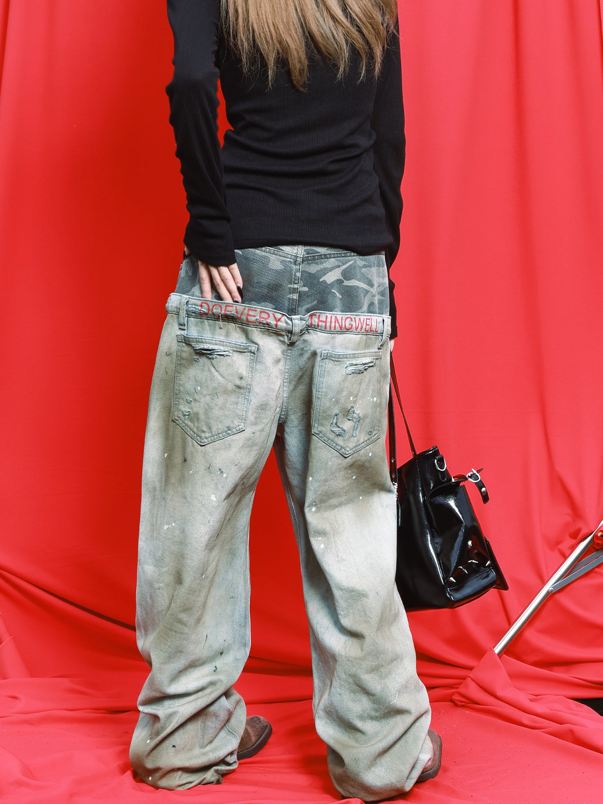 DETW OnLine Camouflage Embroidered Double Waist Straight Leg Women&