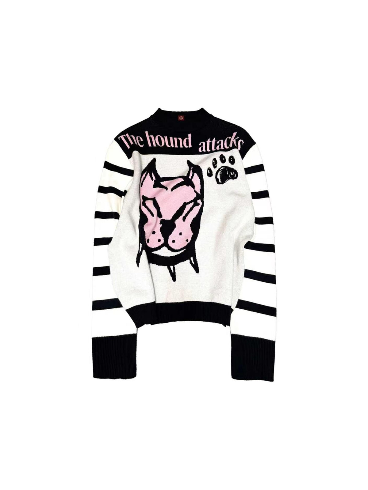 DETW_OnLine_Cartoon_Dog_Illustration_Striped_Loose_Shoulder_Women&
