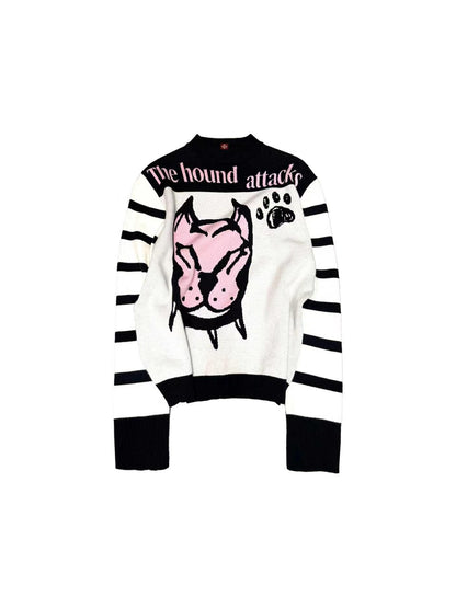 DETW_OnLine_Cartoon_Dog_Illustration_Striped_Loose_Shoulder_Women&