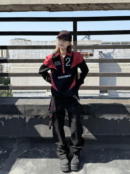 DETW OnLine Color Block Patchwork Letter Long Sleeve Women&