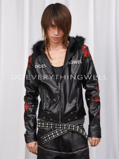 DETW OnLine Dark Embroidered Faux Leather Hooded Women&