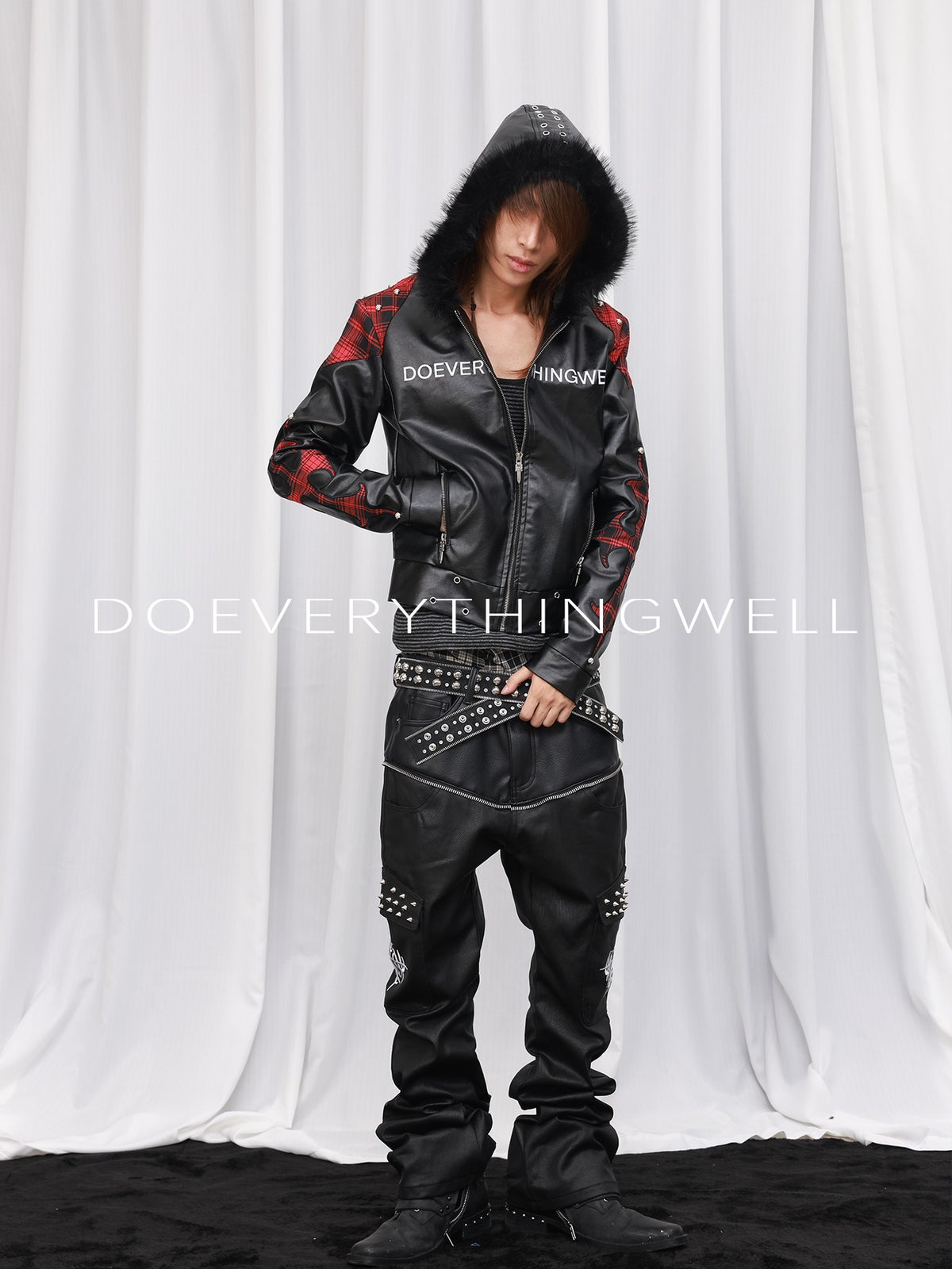 DETW OnLine Dark Embroidered Faux Leather Hooded Women&