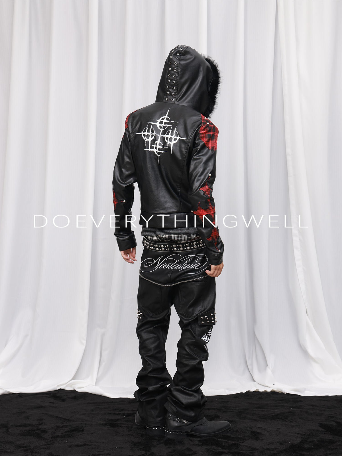 DETW OnLine Dark Embroidered Faux Leather Hooded Women&