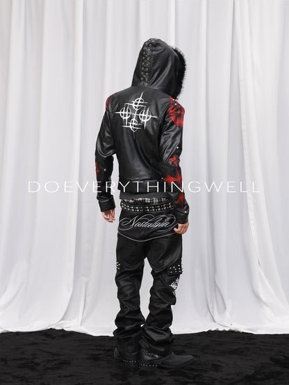 DETW OnLine Dark Embroidered Faux Leather Hooded Women&