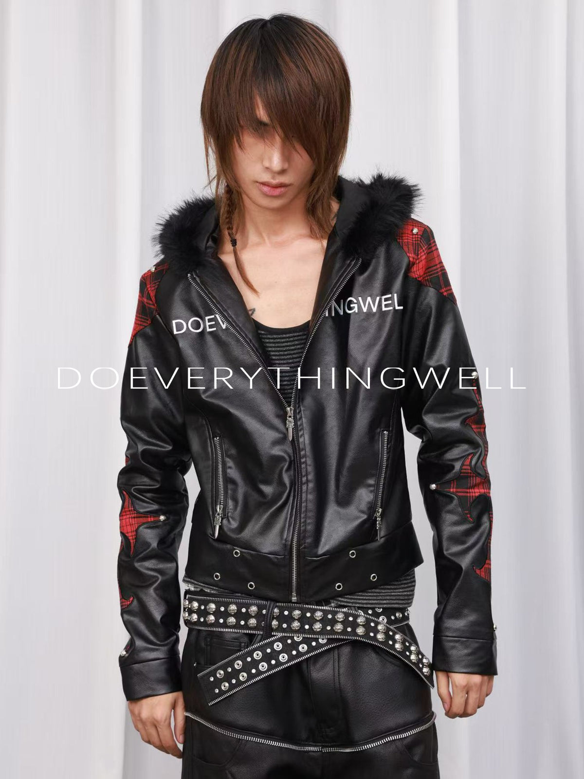 DETW OnLine Dark Embroidered Faux Leather Hooded Women&