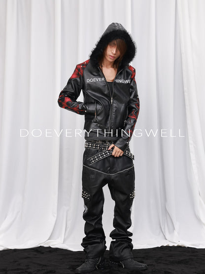 DETW OnLine Dark Embroidered Faux Leather Hooded Women&