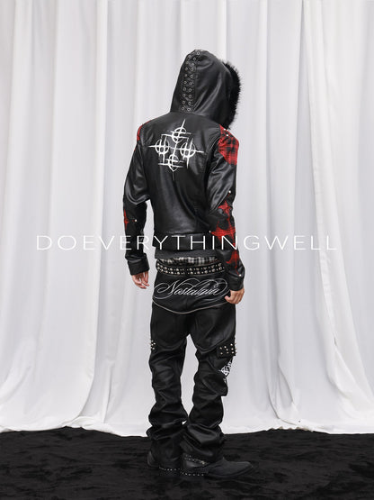 DETW OnLine Dark Embroidered Faux Leather Hooded Women&
