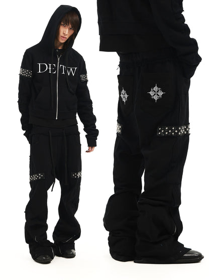 DETW OnLine Dark Street Punk Studded Hidden Zipper Embroidered Women&