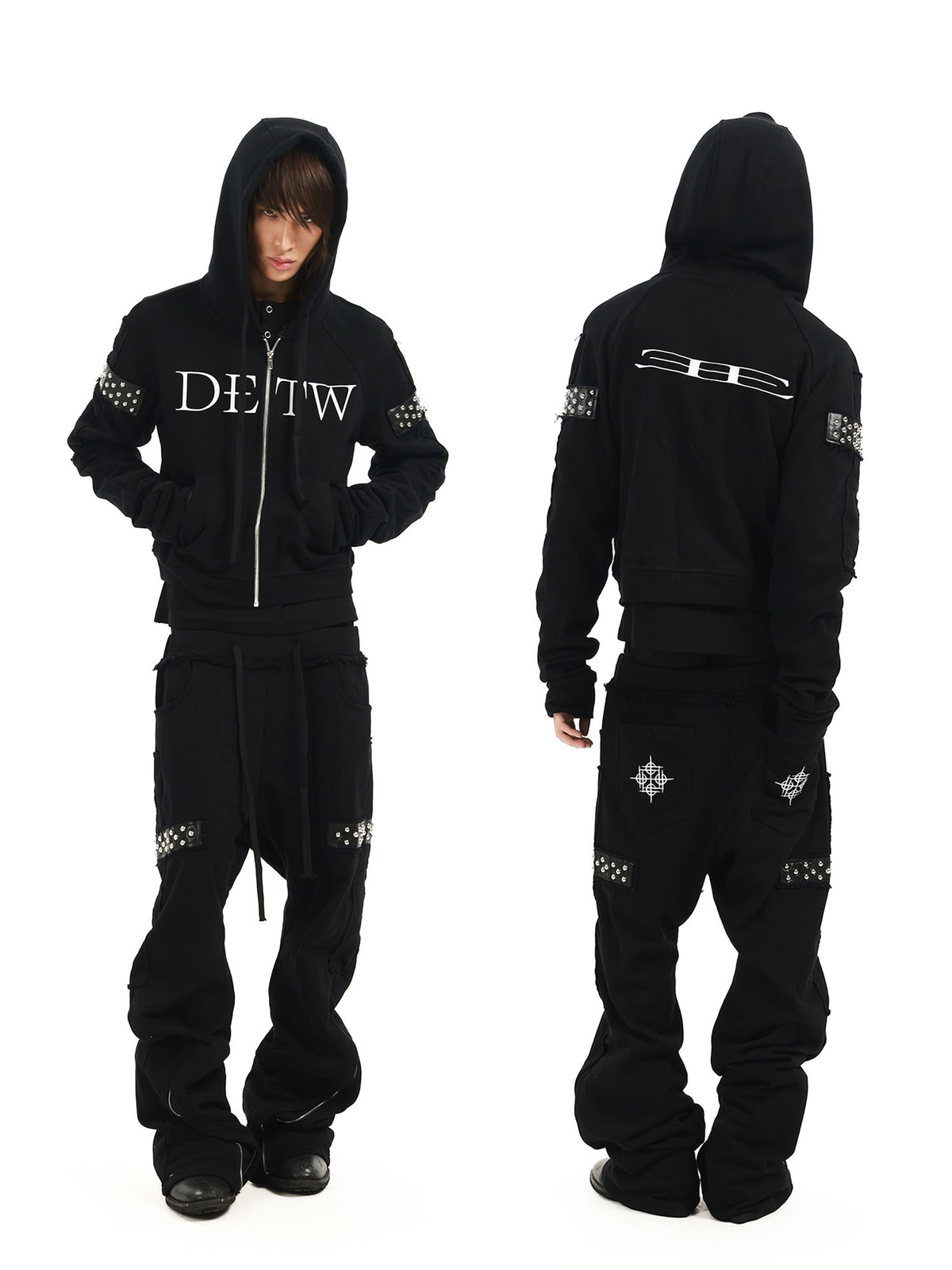 DETW OnLine Dark Street Punk Studded Hidden Zipper Embroidered Women&