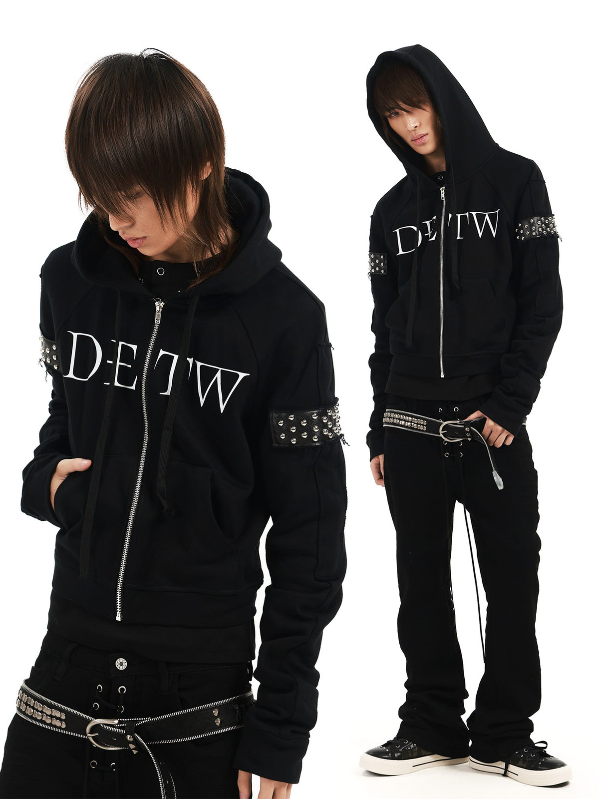 DETW OnLine Dark Street Punk Studded Raglan Sleeve Drawstring Women&
