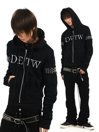 DETW OnLine Dark Street Punk Studded Raglan Sleeve Drawstring Women&