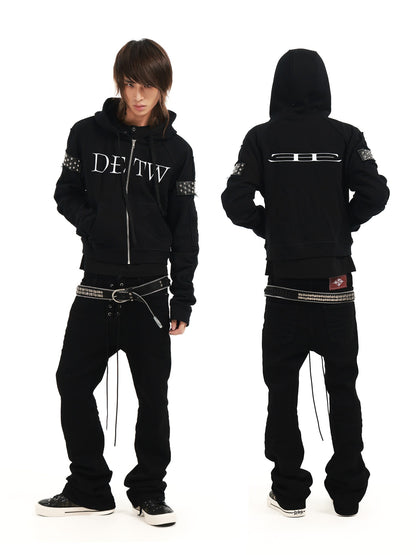 DETW OnLine Dark Street Punk Studded Raglan Sleeve Drawstring Women&