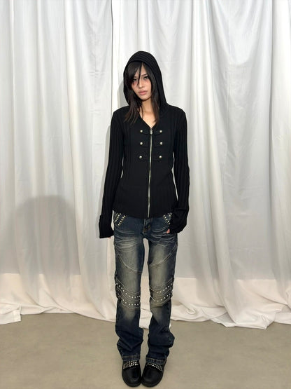 DETW OnLine Deconstructed 3d Embroidered Studded Washed Blue Women&