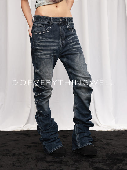 DETW OnLine Deep Blue Cat Whisker Wash Studded Embroidered Women&