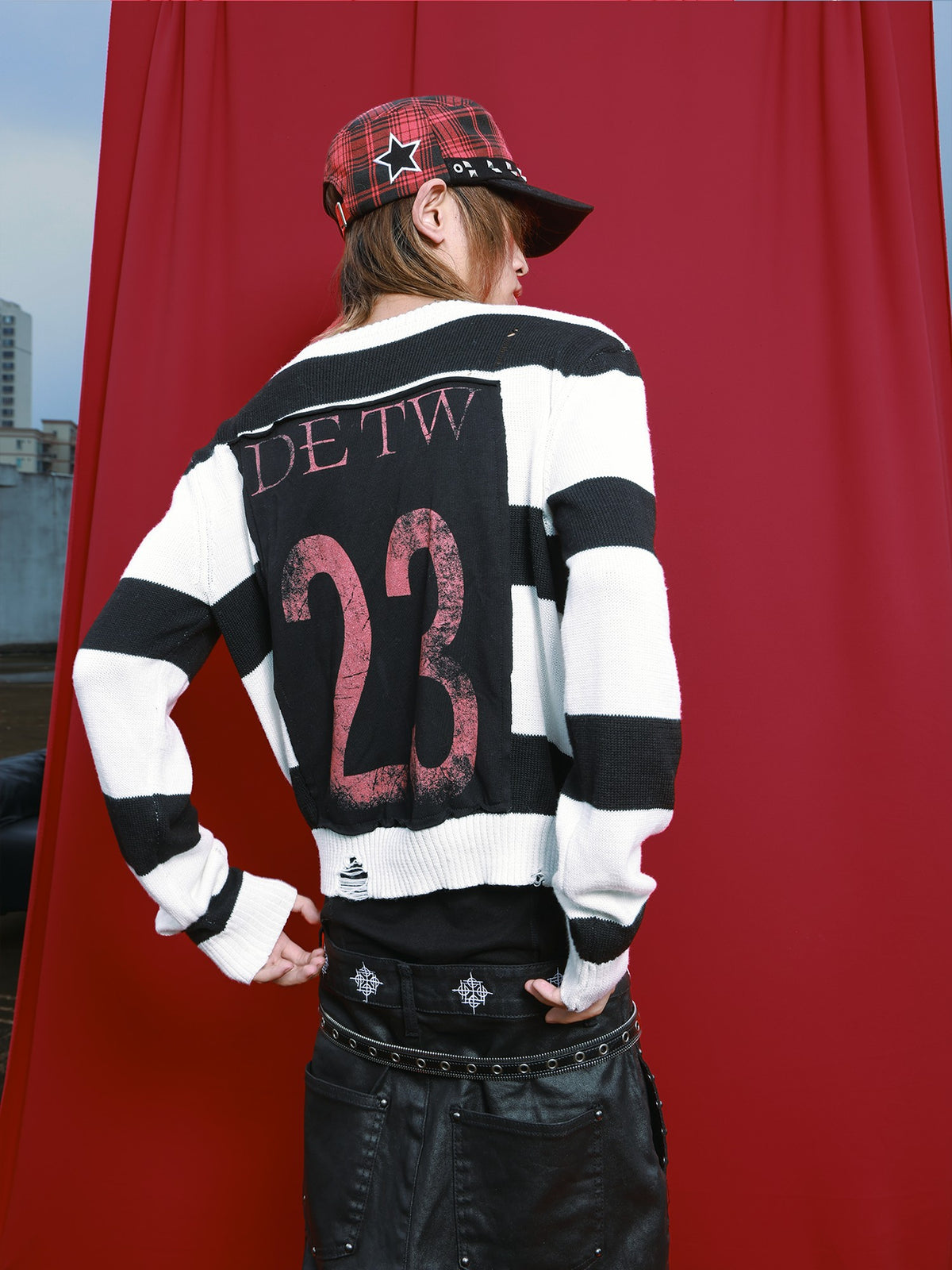 DETW OnLine Distressed Embroidered Striped Patchwork Women&
