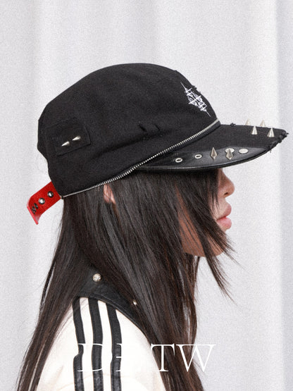 DETW OnLine Distressed Logo Embroidered Studded Zip Flat Brim Women&
