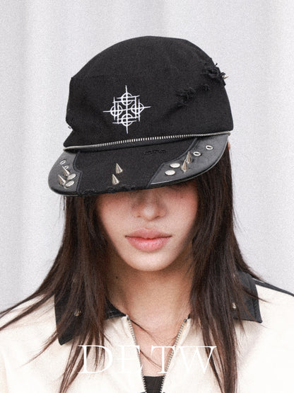 DETW OnLine Distressed Logo Embroidered Studded Zip Flat Brim Women&