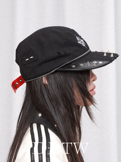 DETW OnLine Distressed Logo Embroidered Studded Zip Flat Brim Women&