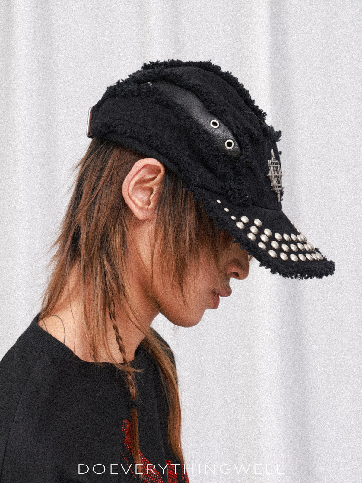 DETW OnLine Distressed Metal Logo Rivet Patchwork Flat Brim Women&