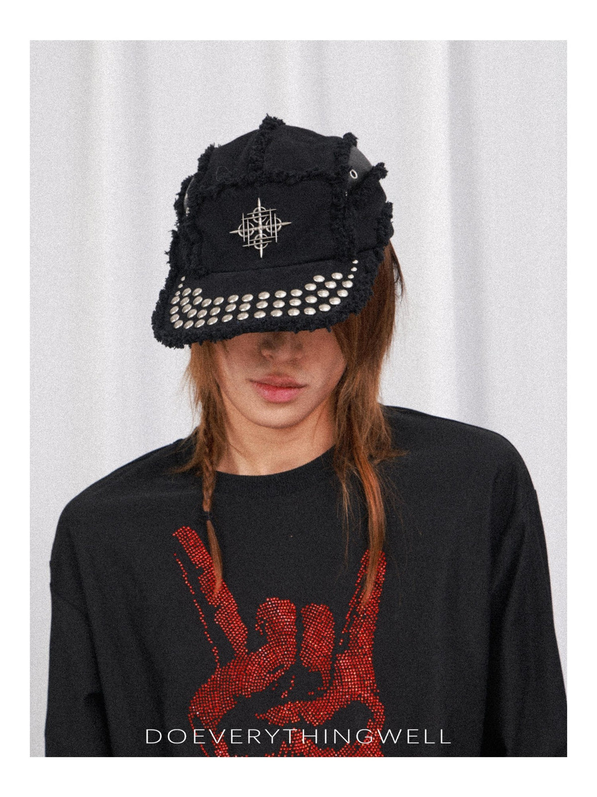 DETW OnLine Distressed Metal Logo Rivet Patchwork Flat Brim Women&