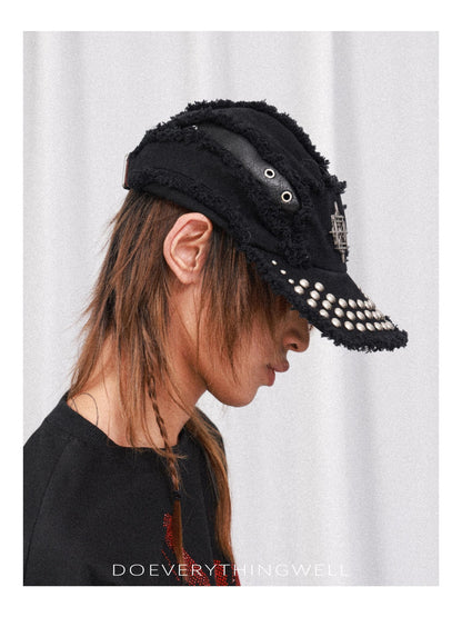 DETW OnLine Distressed Metal Logo Rivet Patchwork Flat Brim Women&