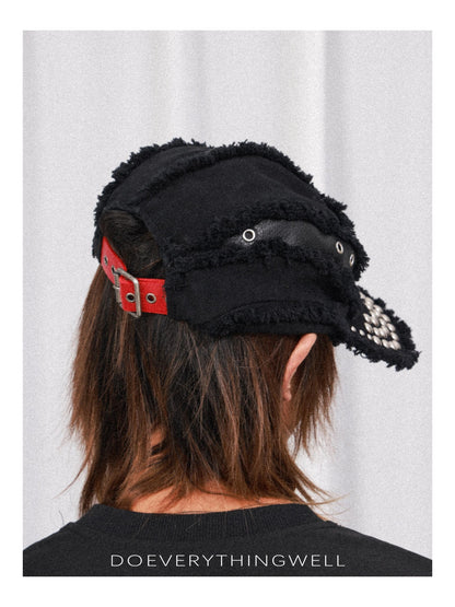 DETW OnLine Distressed Metal Logo Rivet Patchwork Flat Brim Women&