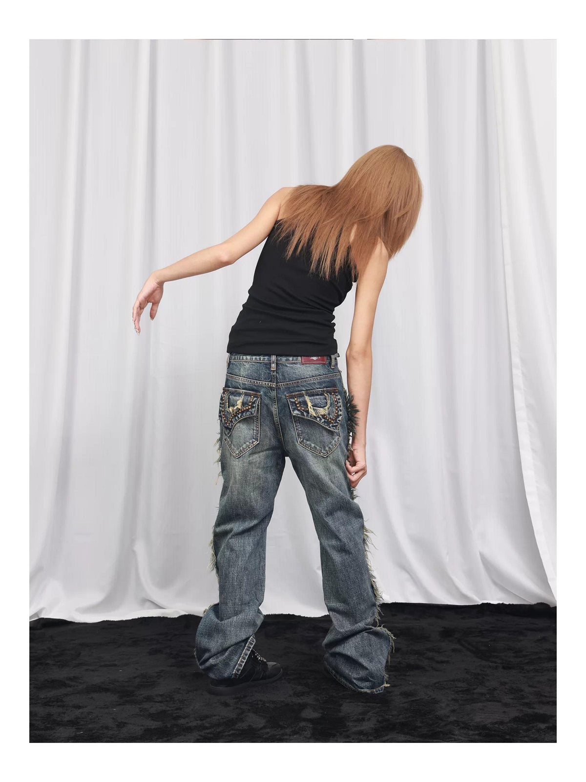 DETW OnLine Distressed Studded Frayed Women&