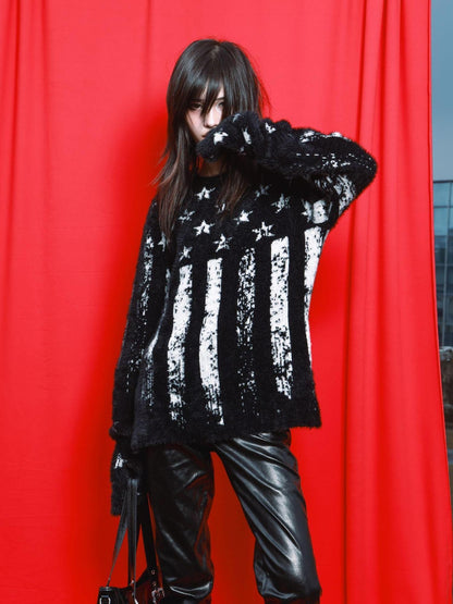 DETW OnLine Embroidered Star Two Tone Loose Soft Women&