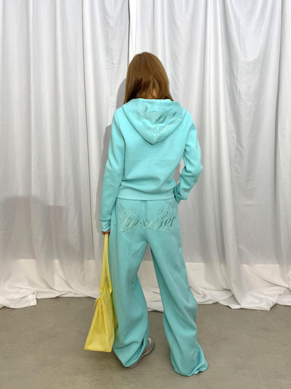 DETW OnLine Mint Green Embroidered Letter Loose Straight Women&