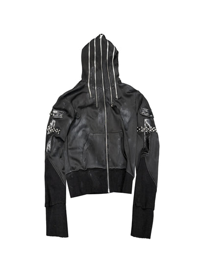 DETW_OnLine_Multi_Zip_Studded_Distressed_Washed_Hooded_Women&