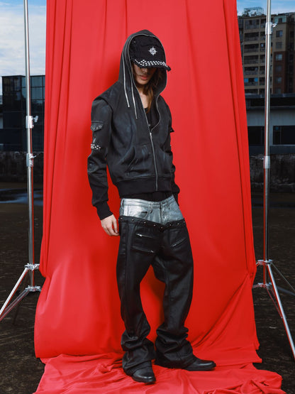 DETW OnLine Multi Zip Studded Distressed Washed Hooded Women&