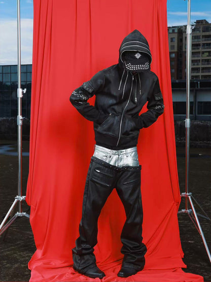 DETW OnLine Multi Zip Studded Distressed Washed Hooded Women&