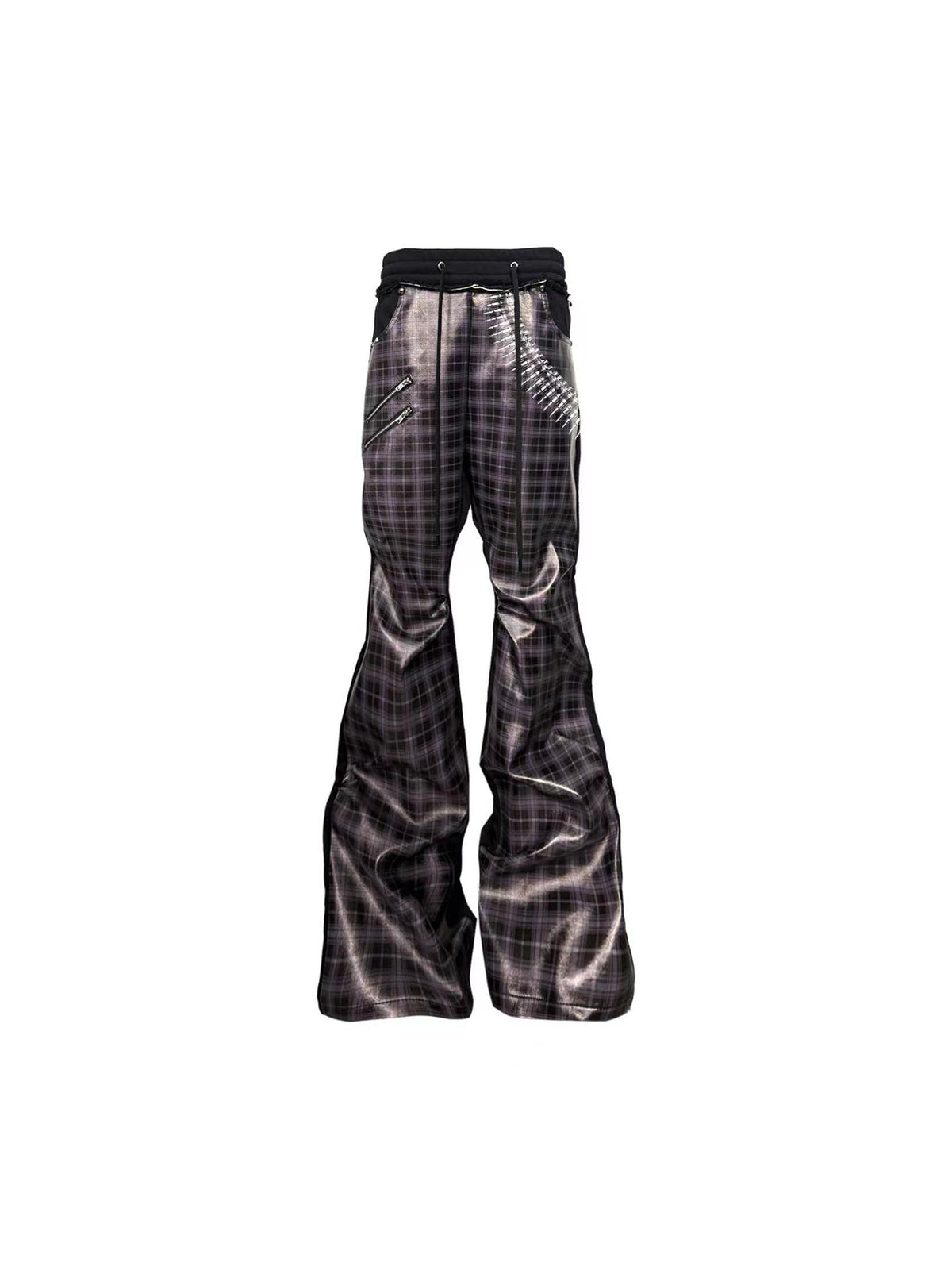 DETW_OnLine_Plaid_Pu_Leather_Panel_Ruched_Streetwear_Women&