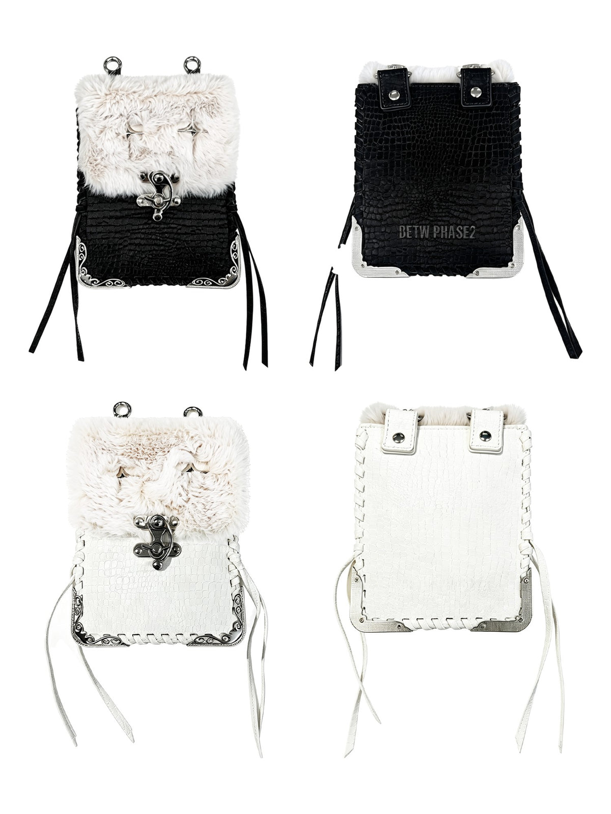 DETW OnLine Plush Spliced Leather Metal Decor Handwoven Square Women&
