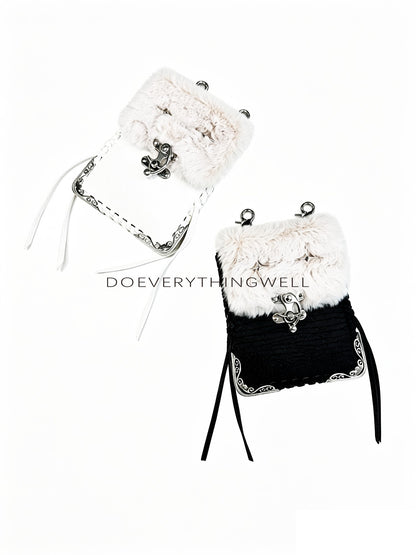 DETW OnLine Plush Spliced Leather Metal Decor Handwoven Square Women&