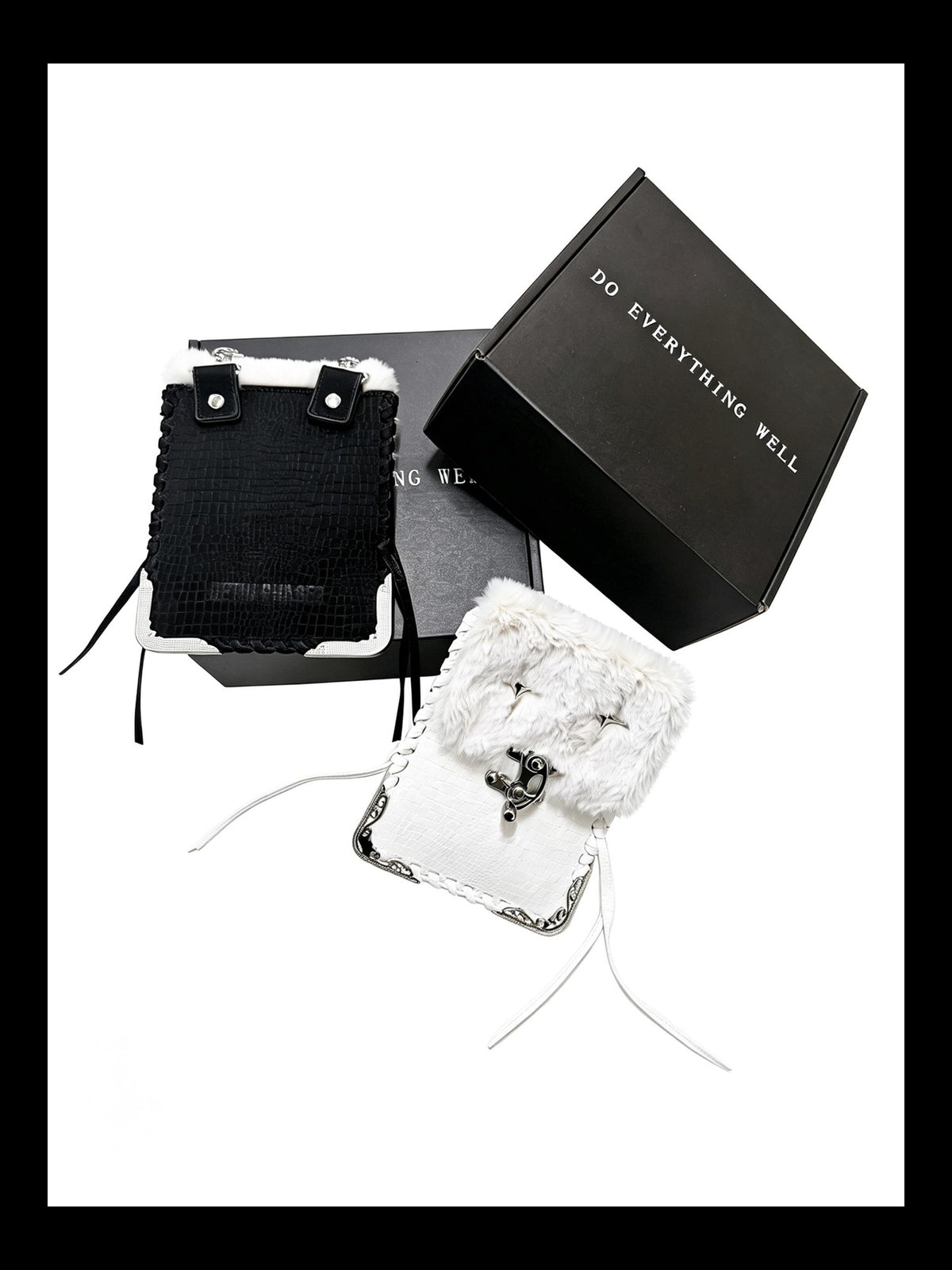 DETW OnLine Plush Spliced Leather Metal Decor Handwoven Square Women&