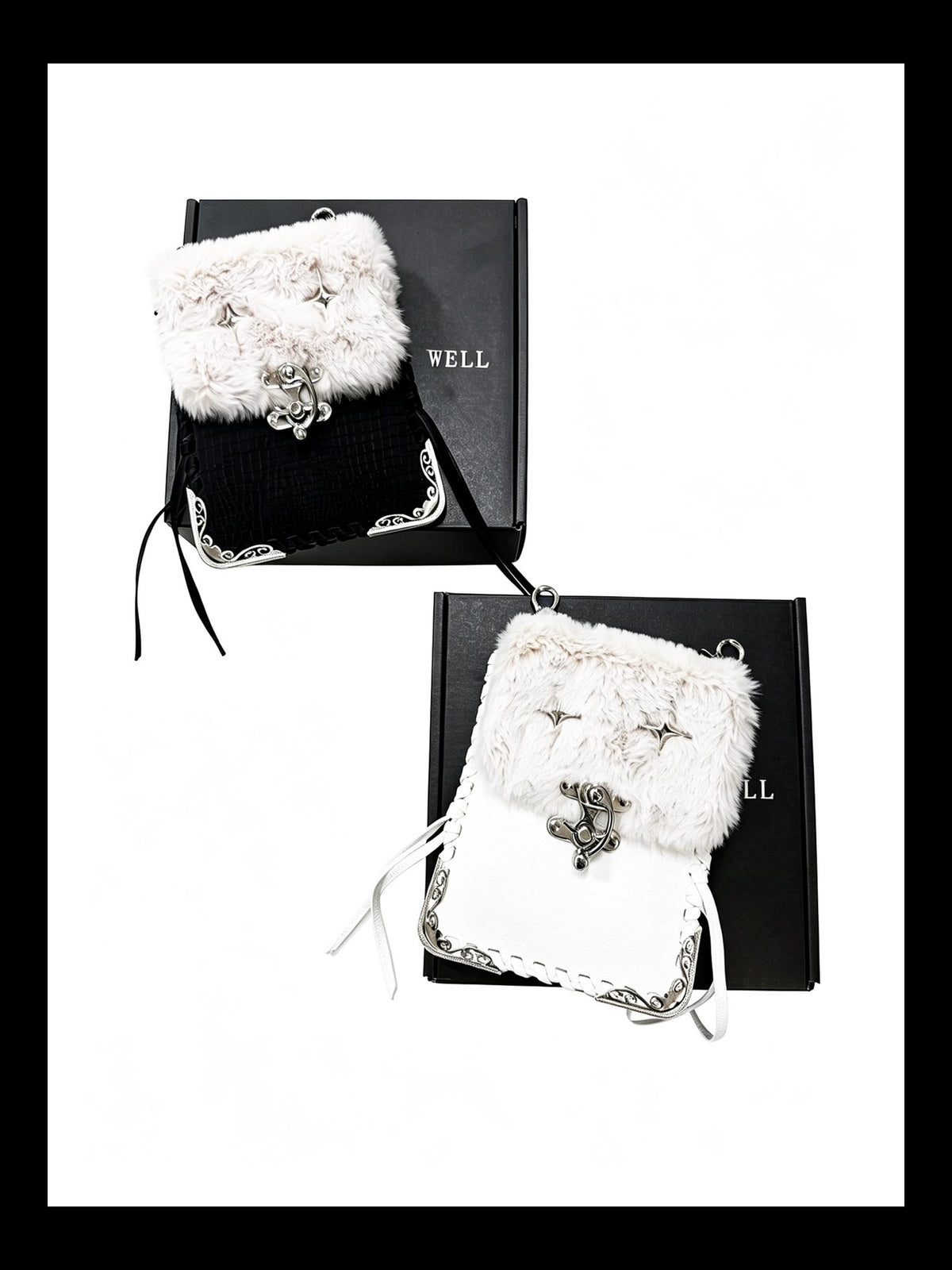 DETW OnLine Plush Spliced Leather Metal Decor Handwoven Square Women&