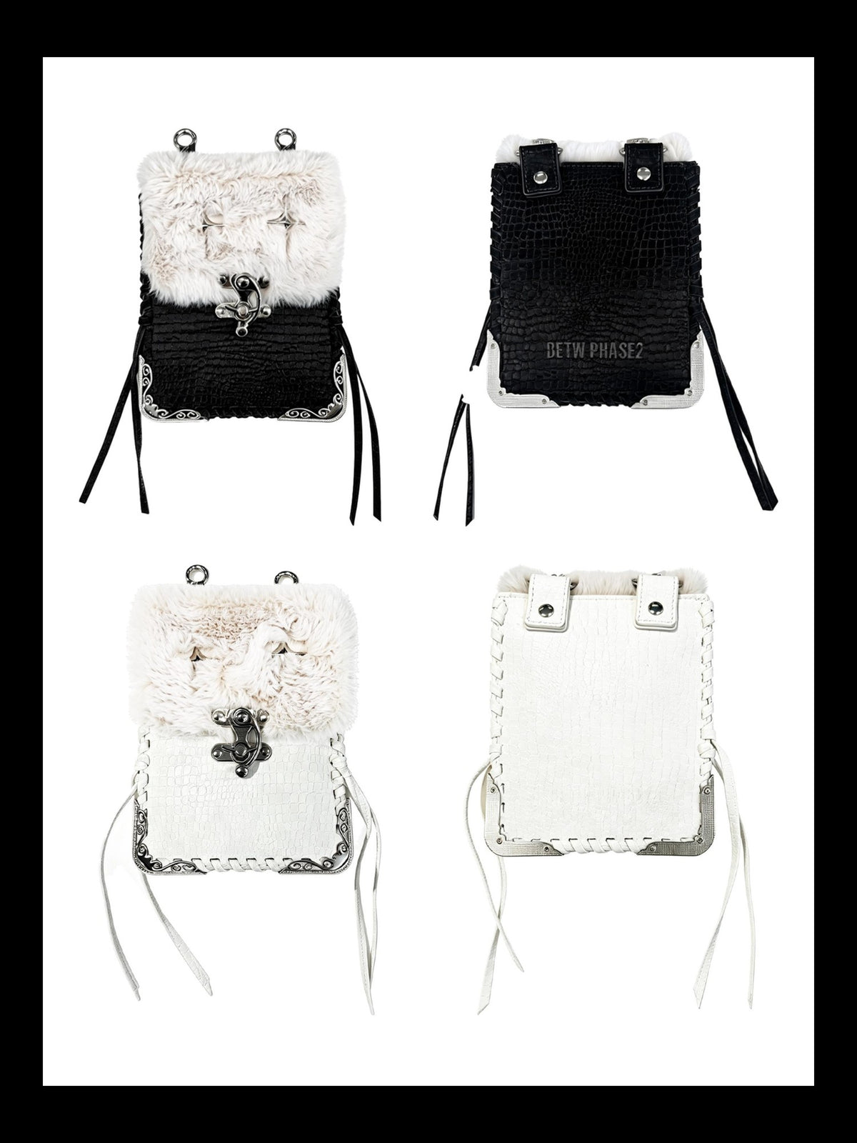 DETW OnLine Plush Spliced Leather Metal Decor Handwoven Square Women&