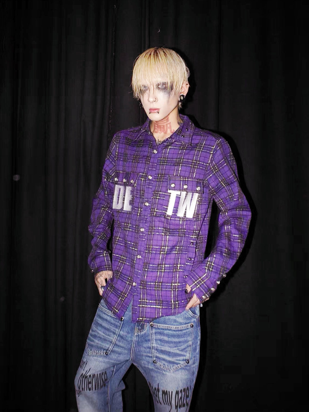 DETW OnLine Purple Plaid Patchwork Embroidered Loose Fit Women&
