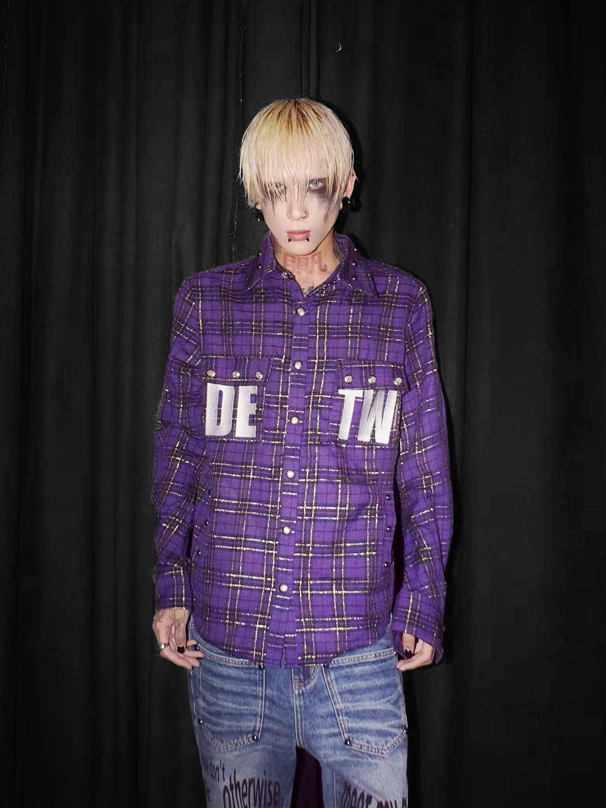 DETW OnLine Purple Plaid Patchwork Embroidered Loose Fit Women&