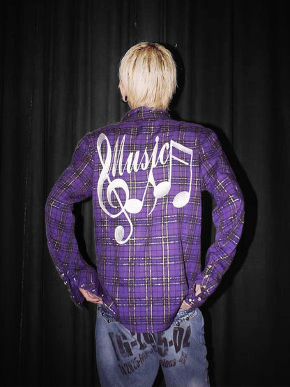 DETW OnLine Purple Plaid Patchwork Embroidered Loose Fit Women&