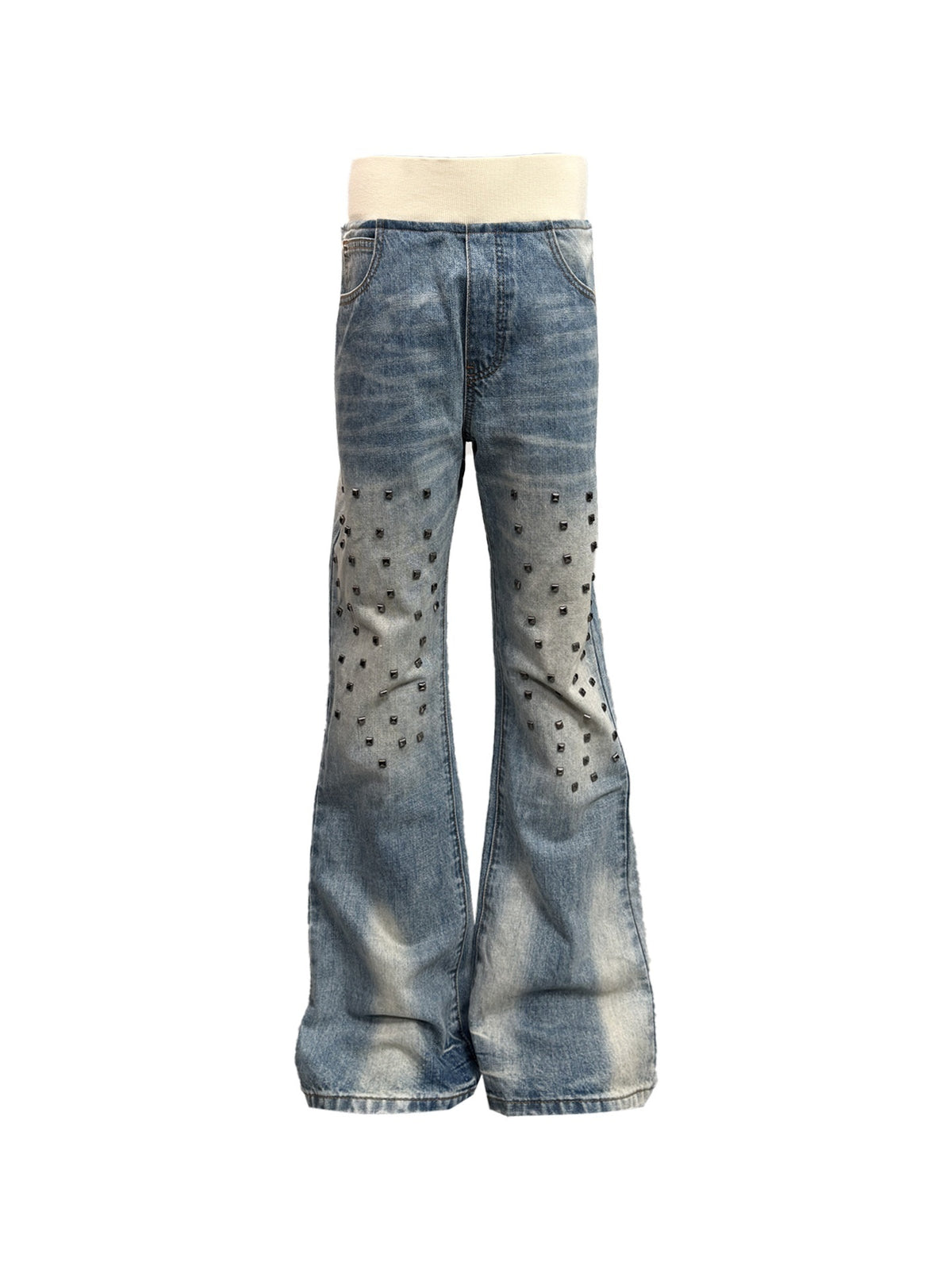 DETW_OnLine_Ribbed_Knit_Waist_Rivet_Slogan_Print_Loose_Straight_Women&
