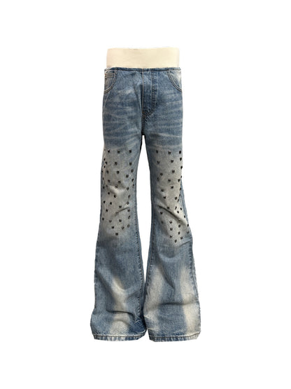 DETW_OnLine_Ribbed_Knit_Waist_Rivet_Slogan_Print_Loose_Straight_Women&