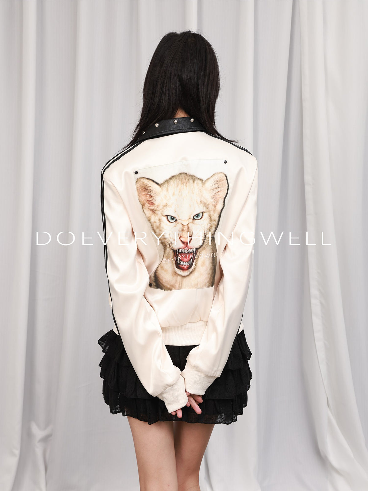 DETW OnLine Rivet Studded Print Satin Panel Women&