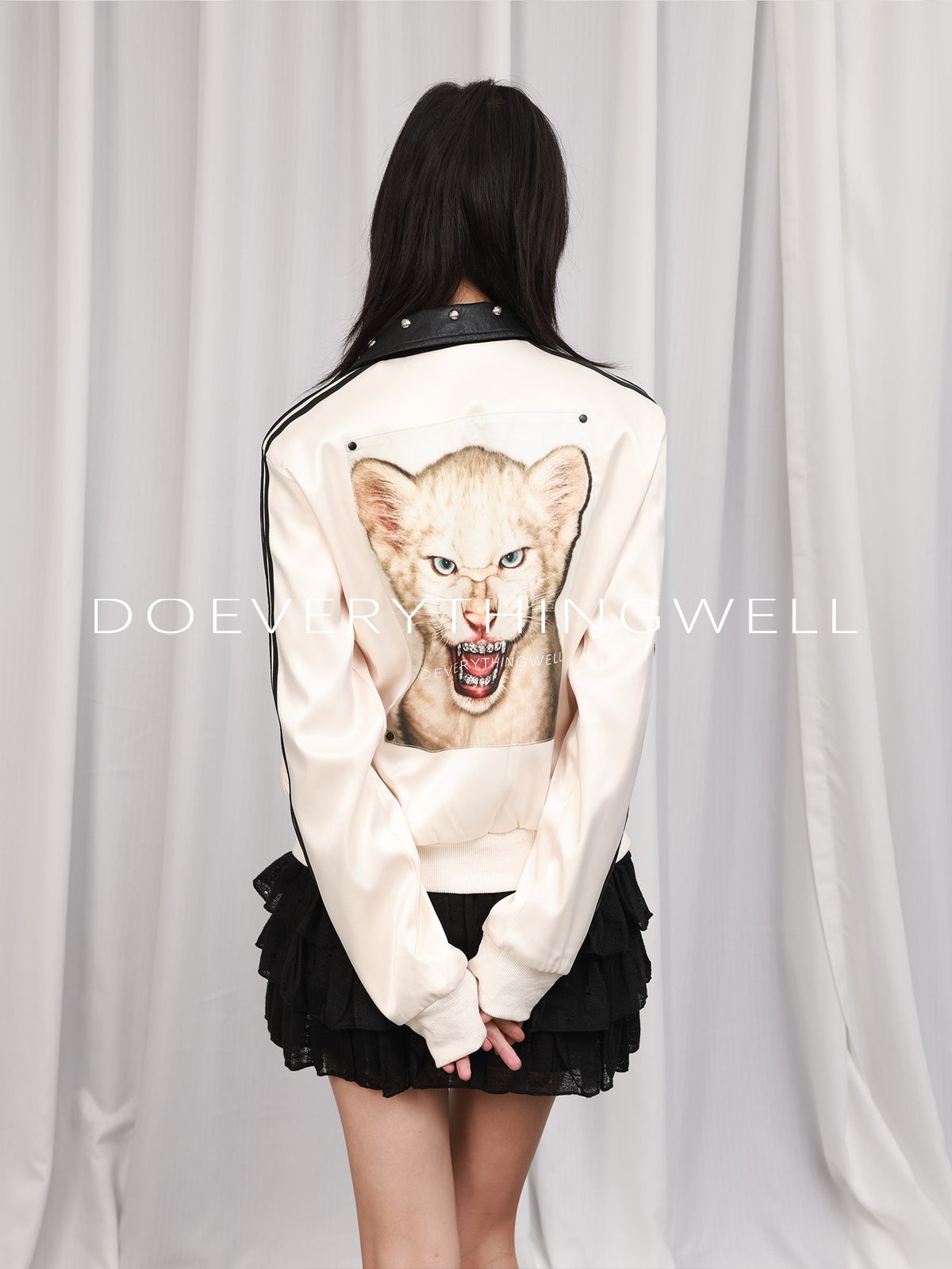 DETW OnLine Rivet Studded Print Satin Panel Women&