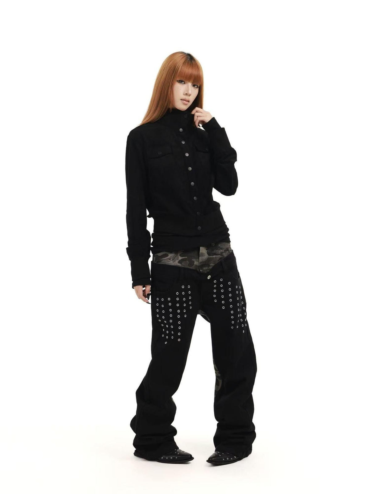 DETW OnLine Silver Foil Stand Collar Faux Suede Western Women&