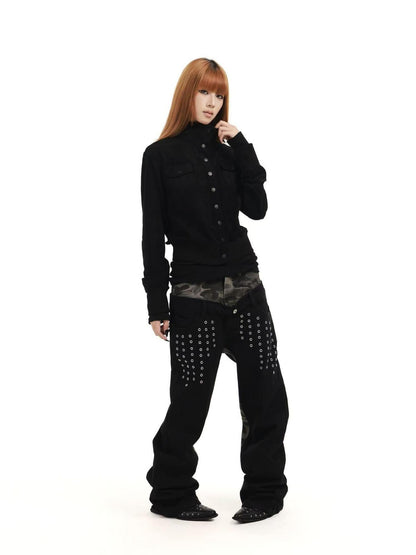 DETW OnLine Silver Foil Stand Collar Faux Suede Western Women&
