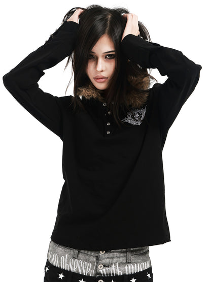 DETW OnLine Skull Brooch Embroidered Fur Collar Spliced Slim Fit Women&