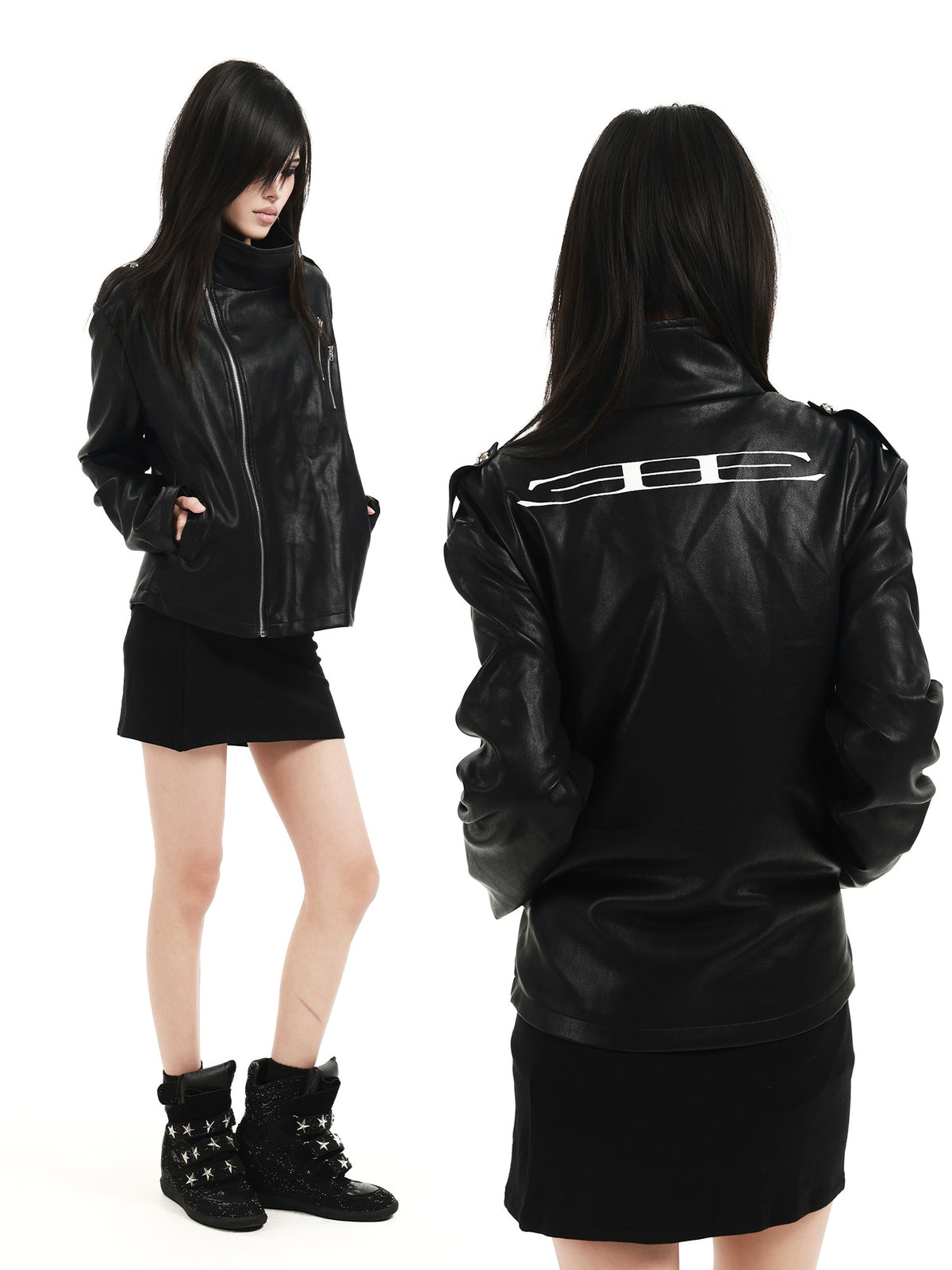 DETW OnLine Studded Embroidered Graphic Zipper Cropped Dark Women&